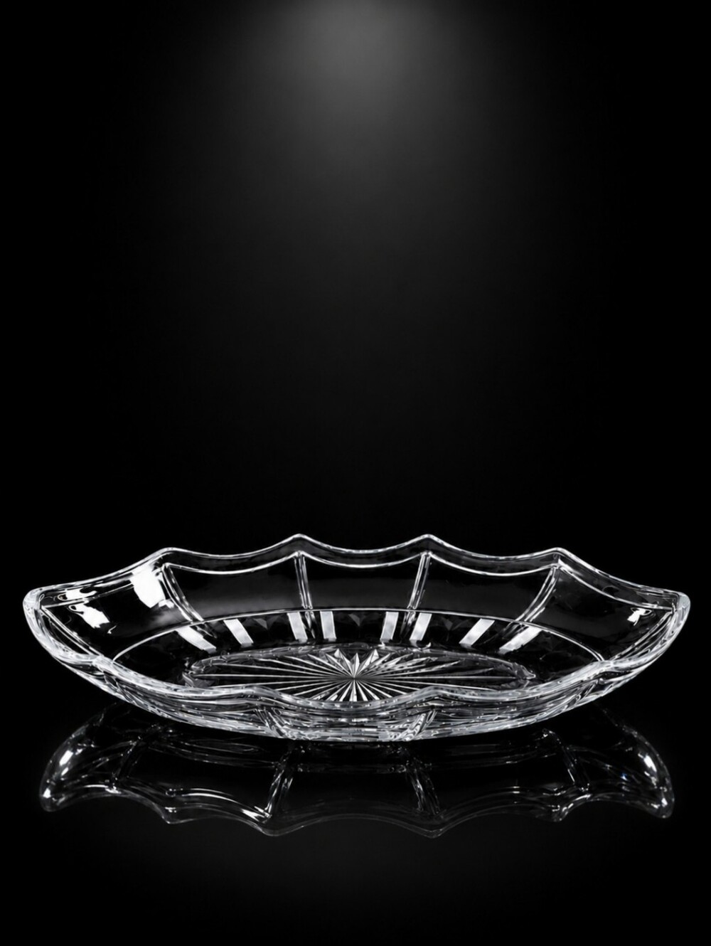 Etched Glass Frosted Vintage Scalloped Edge Elegant Relish Serving Dish